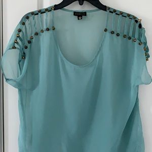 STUDDED SLEEVES SHEER TOP
